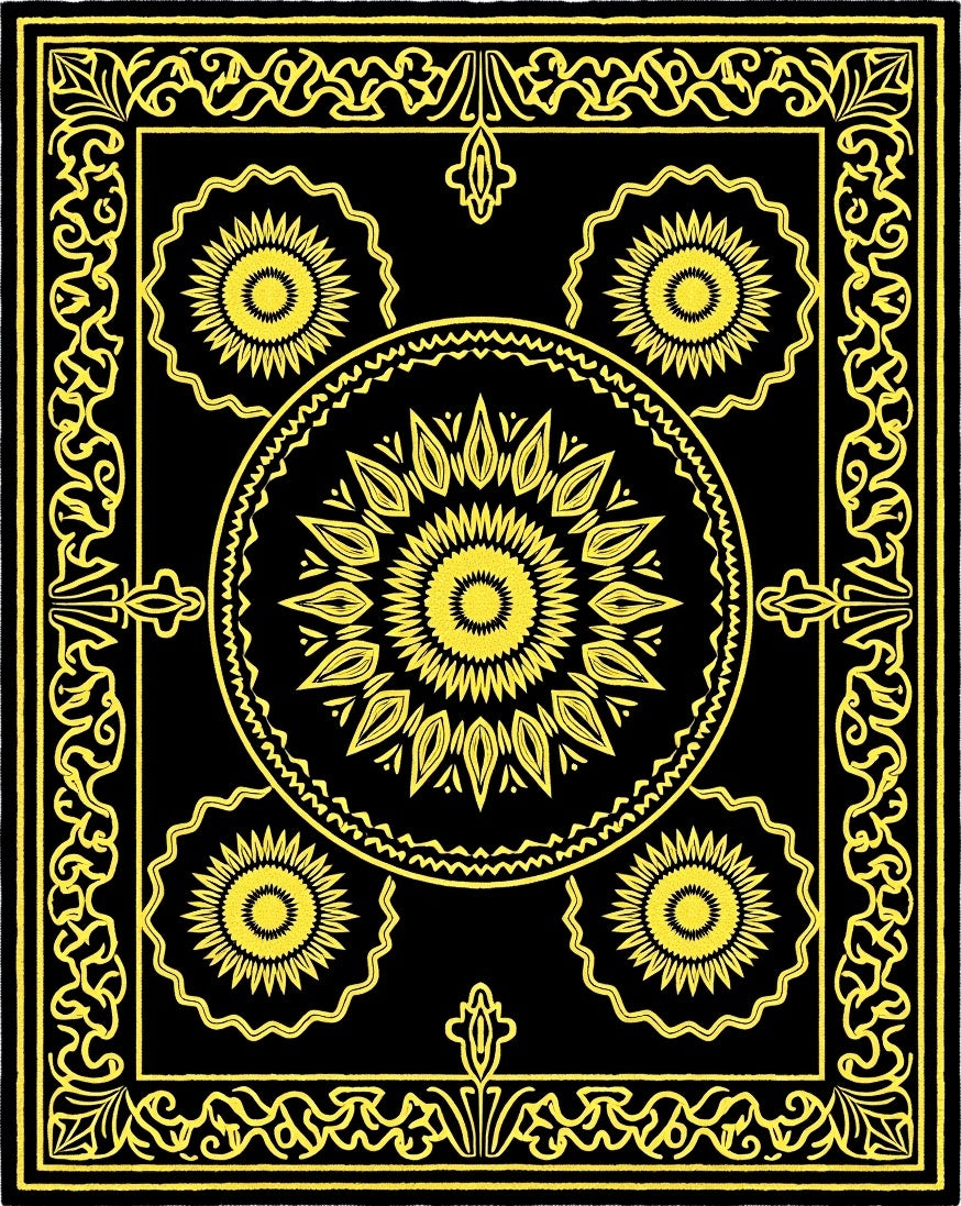 Bold Yellow Sunburst Patterned Rug