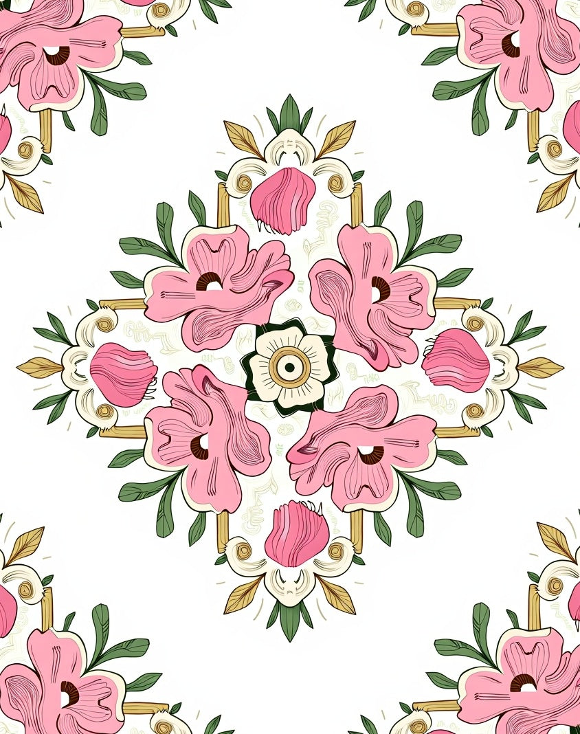Pink Floral Medallion Pattern Rug