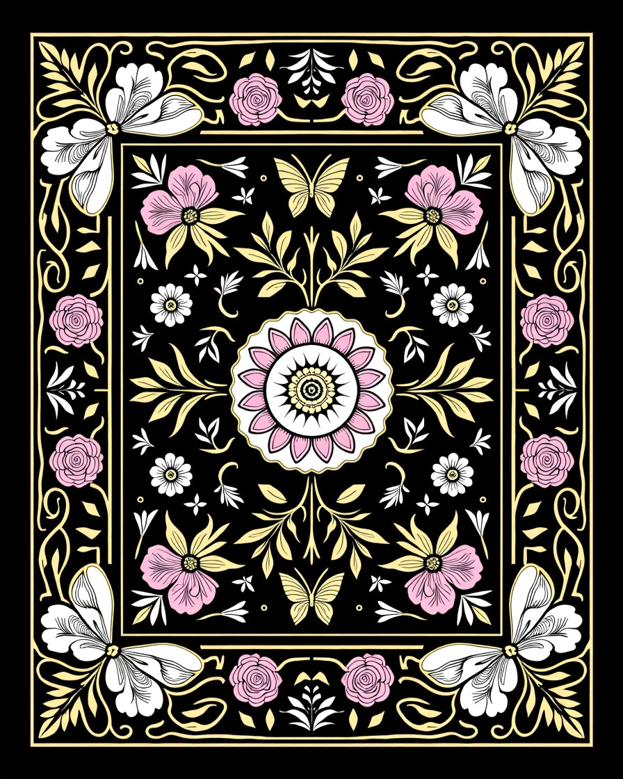 Vintage floral and butterfly patterned Rug