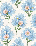 Pastel Blue Garden Floral Pattern Rug