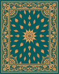 Golden Floral Border Teal Design Rug