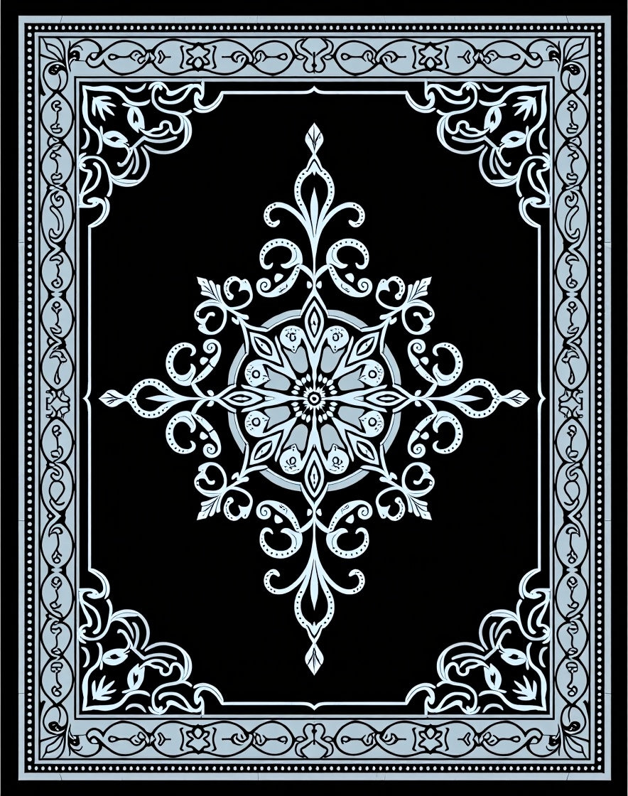 Intricate Floral Medallion Border Design Rug