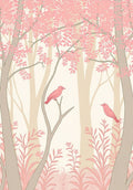 Pink Forest Birds Pattern Design Rug