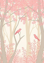 Pink Forest Birds Pattern Design Rug