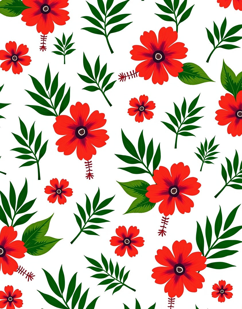 Vibrant Red Floral Botanical Pattern Rug