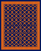 Ornate Orange And Indigo Diamond Pattern Rug