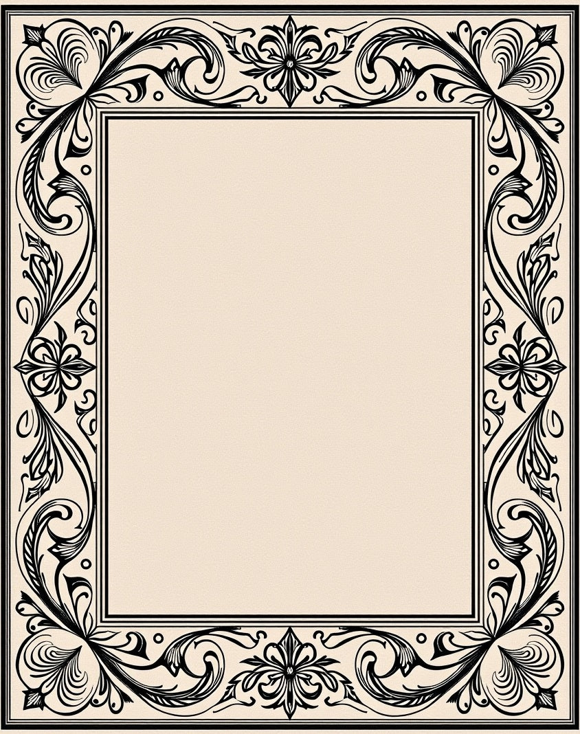 Ornate Floral Border Pattern Rug