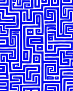 Bold Blue Geometric Maze Design Rug