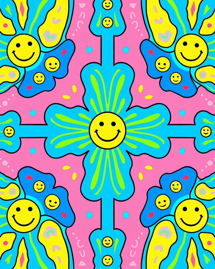 Groovy Smiley Flower Pattern Rug
