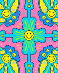 Groovy Smiley Flower Pattern Rug