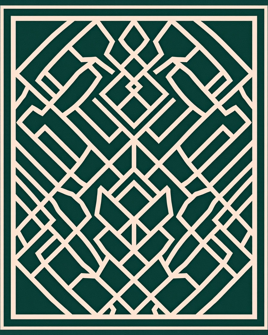 Geometric Lattice Cream Green Rug