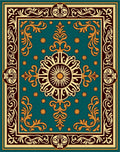 Ornate Teal Gold Floral Medallion Rug