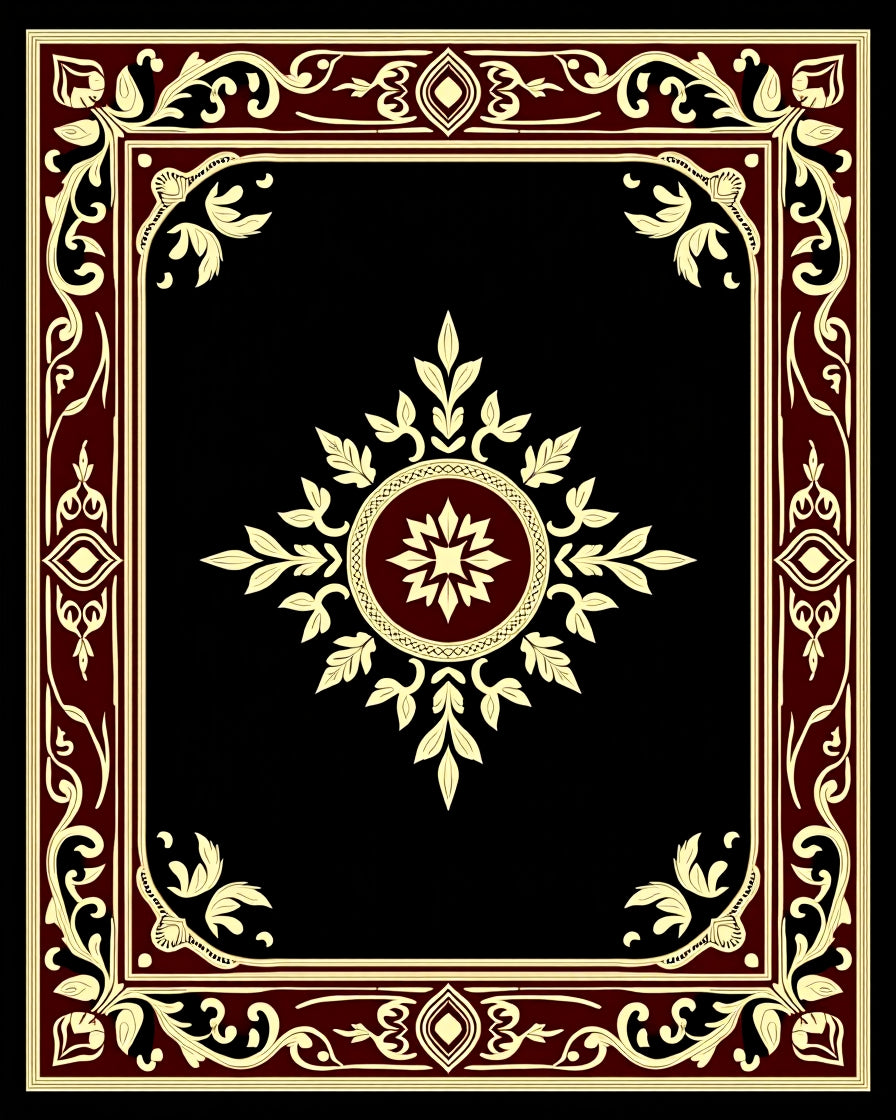 Regal Maroon Floral Medallion Border Rug