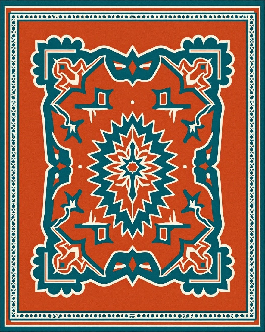 Bold Terracotta Geometric Medallion Design Rug