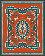 Bold Terracotta Geometric Medallion Design Rug
