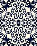 Dark Blue Damask Scroll Pattern Rug