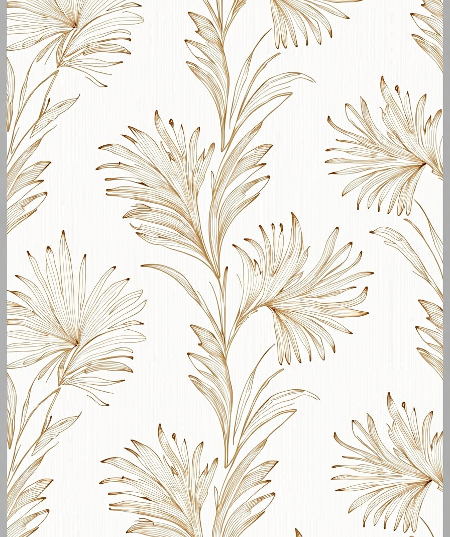 Gold Line Art Tropical Leaf Design Rug