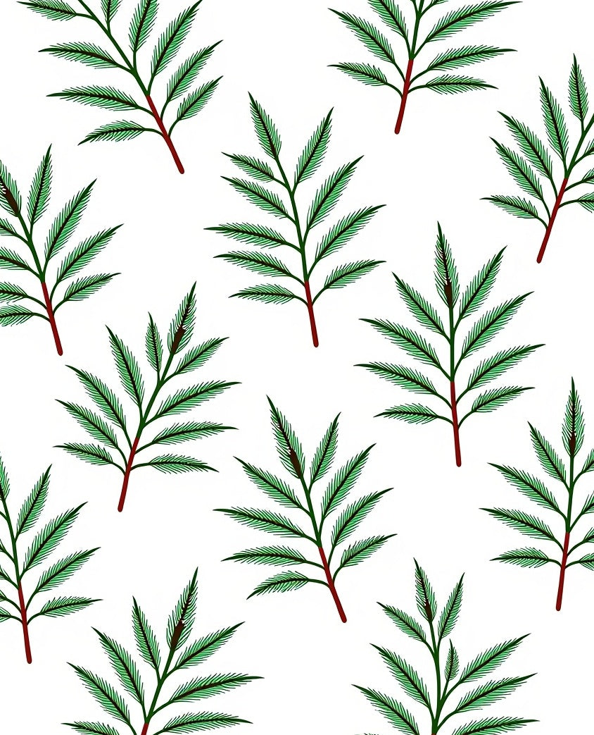 Green Fern Sprig Repeating Pattern Rug