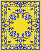 Elegant Yellow Blue Floral Scroll Rug