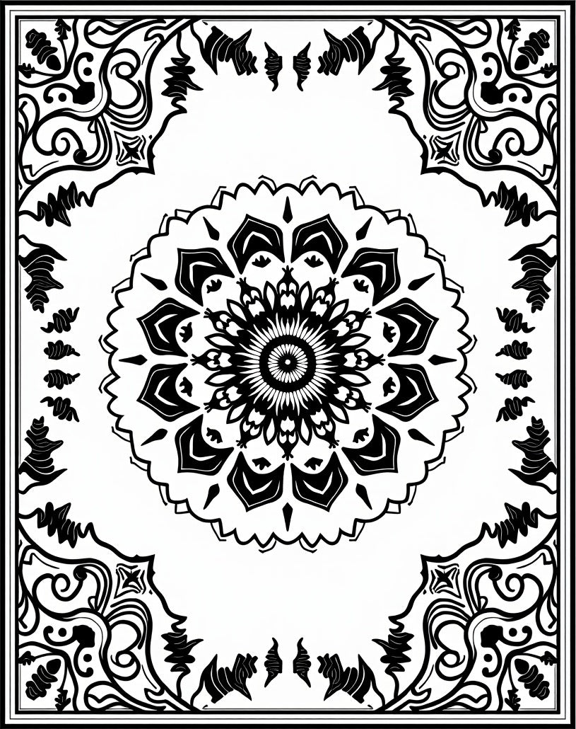 Intricate Mandala Floral Border Design Rug