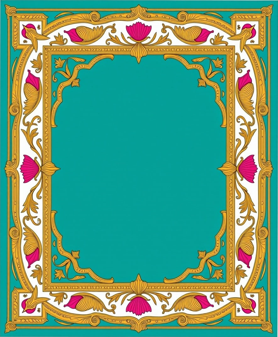 Ornate Floral Gold Teal Rug