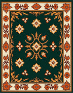 Ornate Dark Green Floral Pattern Rug