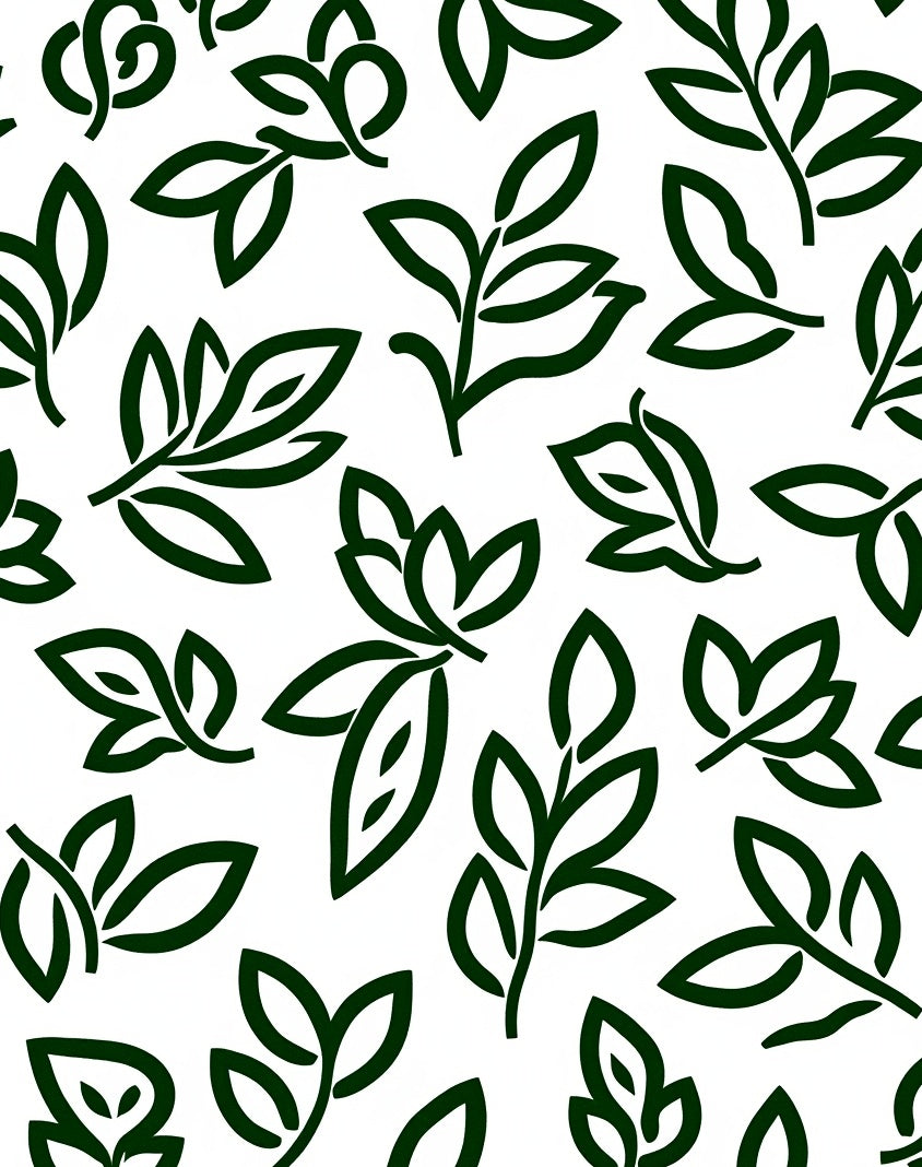 Stylized Dark Green Leaf Pattern Rug