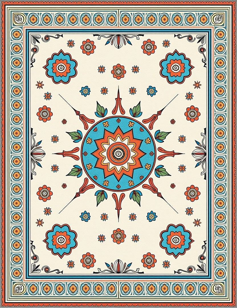 Whimsical Floral Starburst Pattern Rug