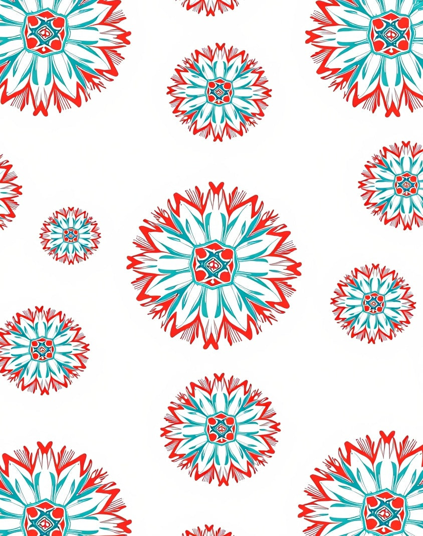 Red Teal Mandala Style Rug