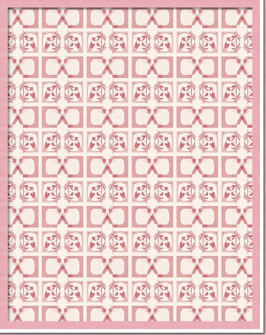 Pink Geometric Floral Tile Rug