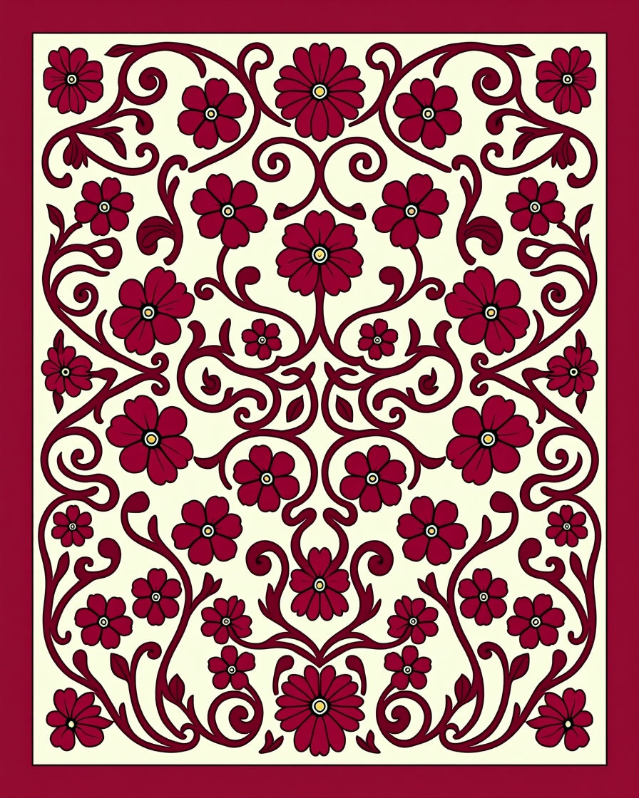 Ornate Floral Vine Pattern Design Rug