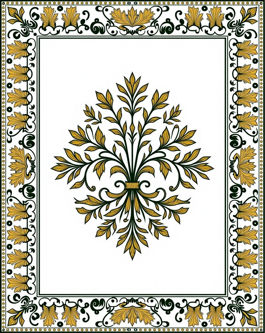 Golden Green Classical Floral Border Rug