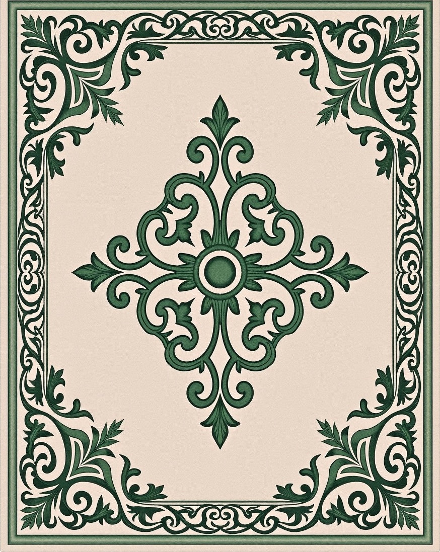 Elegant Swirl Green Floral Pattern Rug