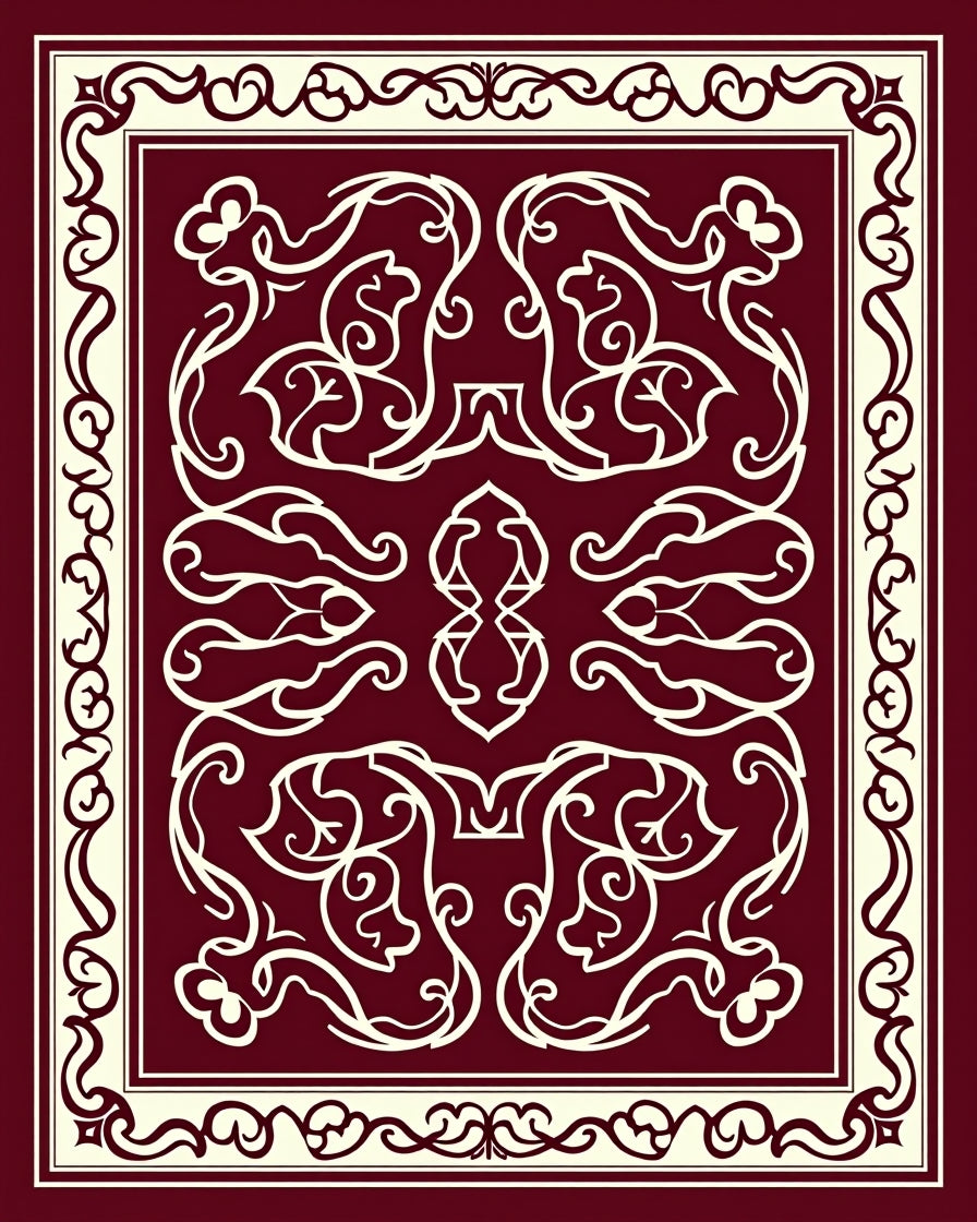 Rich Red Cream Filigree Pattern Rug
