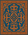 Ornate Teal Orange Flourish Design Rug