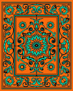 Bold Orange Aqua Floral Mandala Square Rug