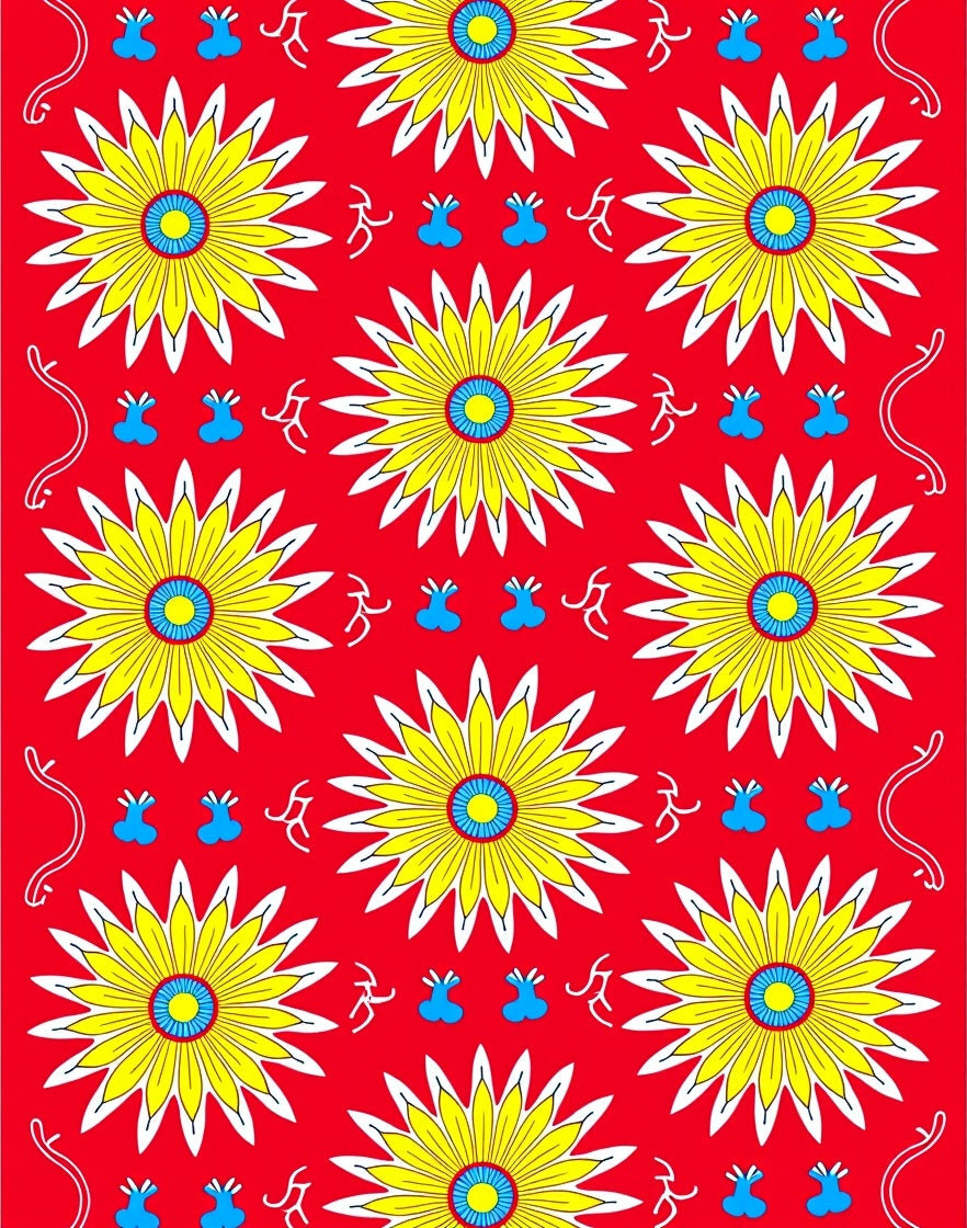 Bold Yellow Sunburst Flower Pattern Rug