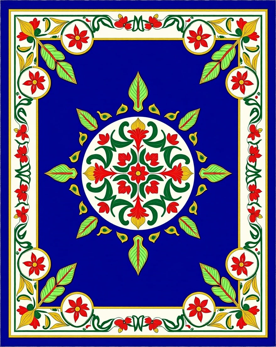 Floral Sunburst With Red Accents Rug