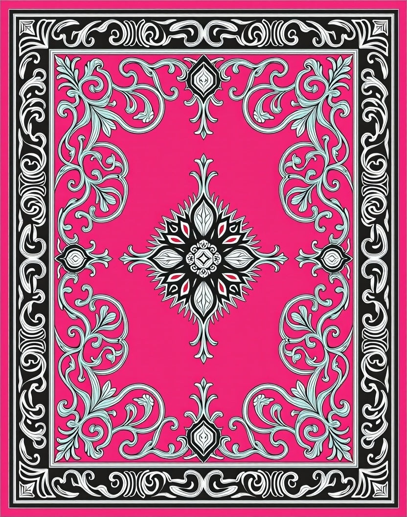 Exotic Pink Floral Scroll Design Rug