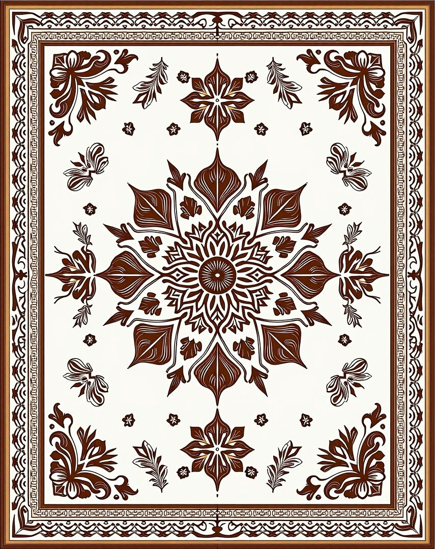 Brown Floral Mandala Inspired Design Rug