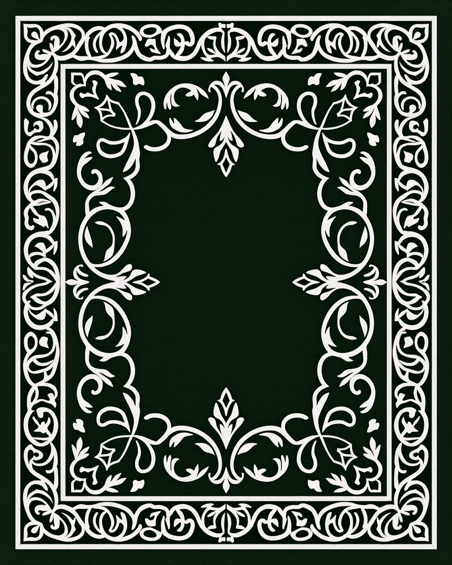 Intricate Scrollwork Floral Border Design Rug