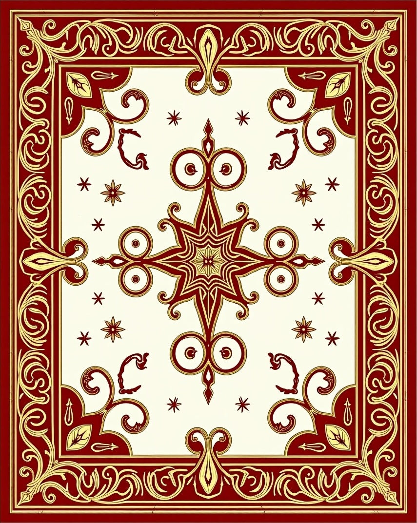 Ornate Red Gold Medallion Pattern Rug