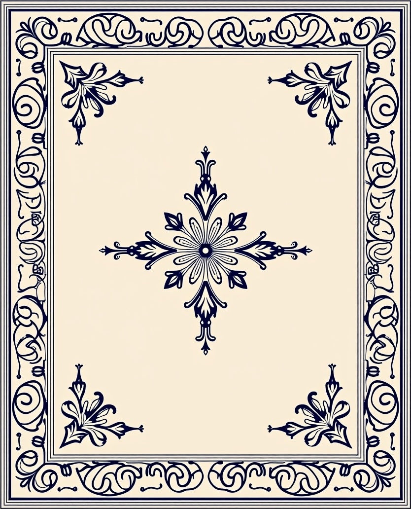 Intricate Floral Border Damask Pattern Rug