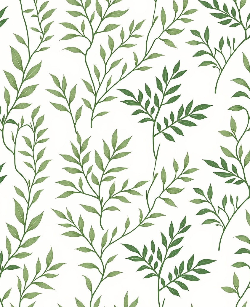 Delicate Green Leafy Vine Pattern Rug