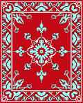 Red Floral Medallion With Powder Blue Accents Rug