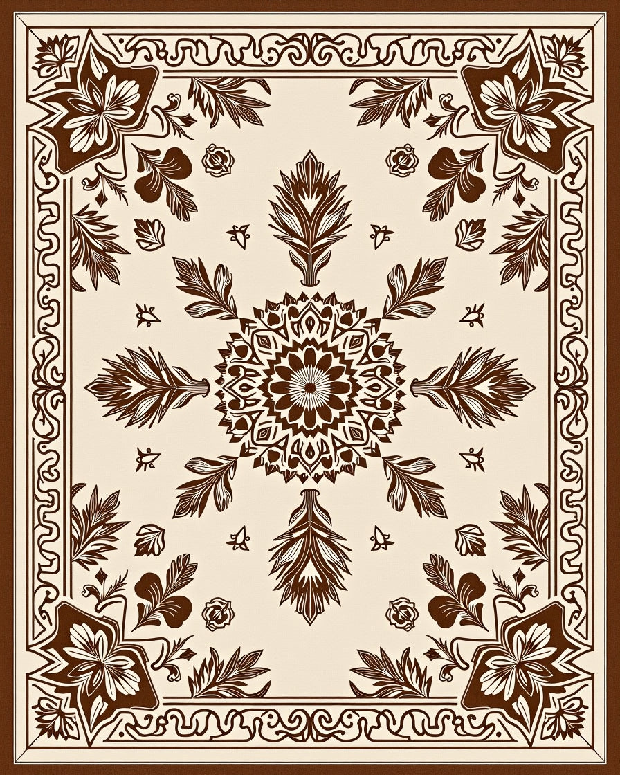 Traditional Brown Floral Medallion Design Rug
