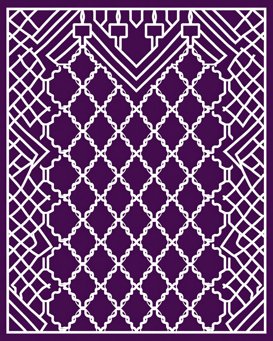 Geometric Lattice Style White Pattern Rug