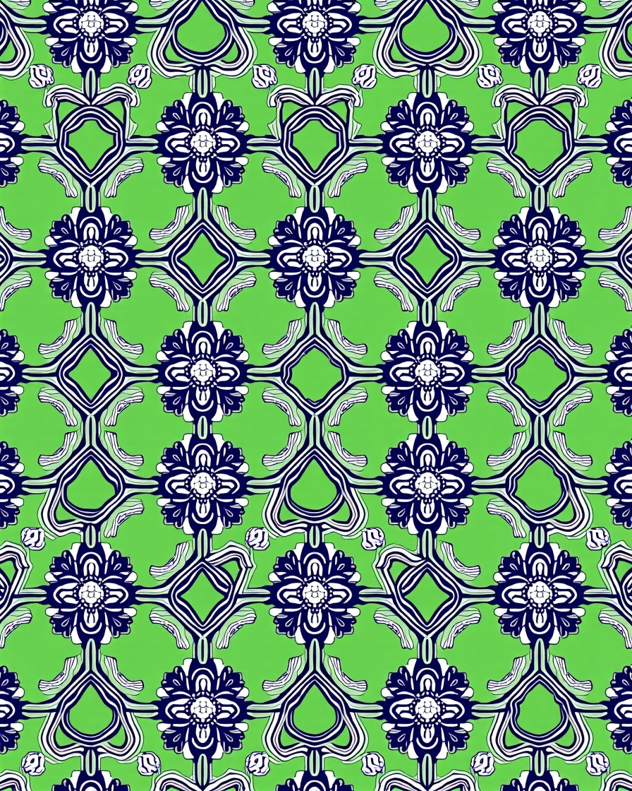 Art Nouveau Floral Navy Geometric Pattern Rug