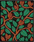 Jungle Fern Branch Black Orange Botanical Rug