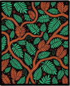 Jungle Fern Branch Black Orange Botanical Rug